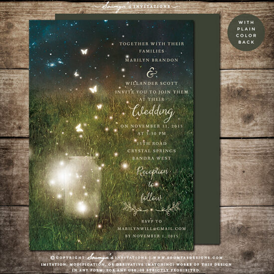 Enchanted Forest Wedding Invitation, Rustic Mason Jar Fireflies Wedding ...