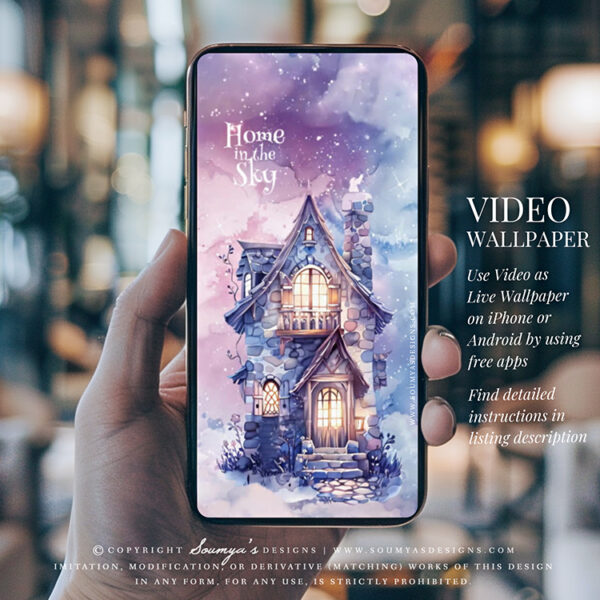 Live Wallpaper For Phone, Cute Purple Fantasy Home In The Sky Video Wallpaper